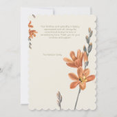 Orange Floral Foto Beerdigung Beileid Vielen Dank Einladung (Rückseite)