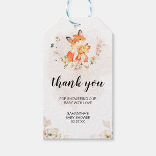 Orange Floral Fox Baby Shower Fevor Tags Geschenkanhänger