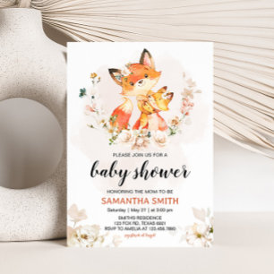 Orange Floral Fox Babydusche Einladung