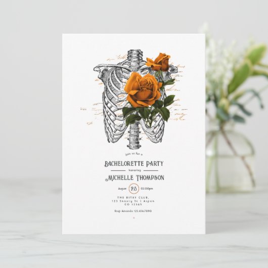 Orange Floral Gothic Junggeselinnen-Abschied Einladung (Stehend Vorderseite)