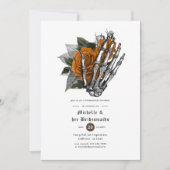 Orange Floral Gothic Skulls Bridesmaids Luncheon Einladung (Vorderseite)