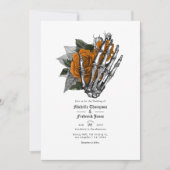 Orange Floral Gothic Wedding QR Code Einladung (Vorderseite)