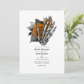 Orange Floral Gothic Wedding QR Code Einladung (Stehend Vorderseite)