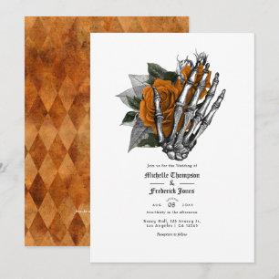 Orange Floral Gothic Wedding QR Code Einladung