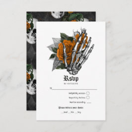 Orange Floral Gothic Wedding RSVP Karte