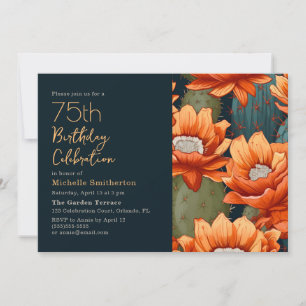 Orange Floral Green Cactus Navy 75. Geburtstag Einladung