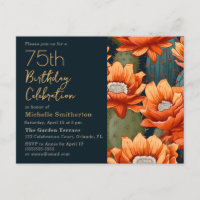 Orange Floral Green Cactus Navy 75. Geburtstag