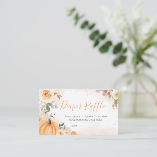 Orange Floral Greenerenery Pumpkin Diaper Raffle Begleitkarte (Stehend Vorderseite)
