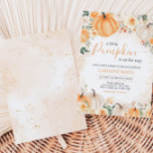 Orange Floral Greenery Little Pumpkin Baby Shower Einladung