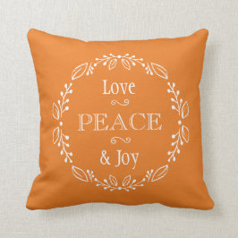 Orange Floral Holiday Peace Typografy Kissen