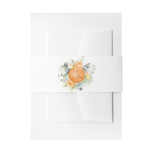 Orange Floral Initials Romantische Hochzeit Einladungsbanderole (Vorderseite Beispiel)