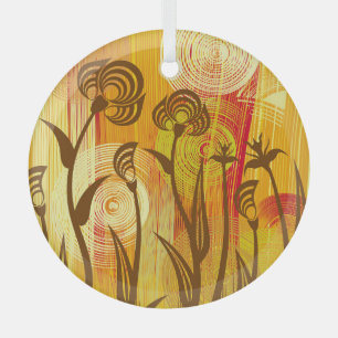 Orange Floral: Lebhaftes Hintergrundmuster Ornament Aus Glas