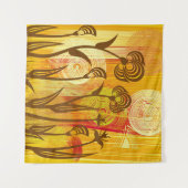 Orange Floral: Lebhaftes Hintergrundmuster Wandteppich (Vorderseite (Horizontal))