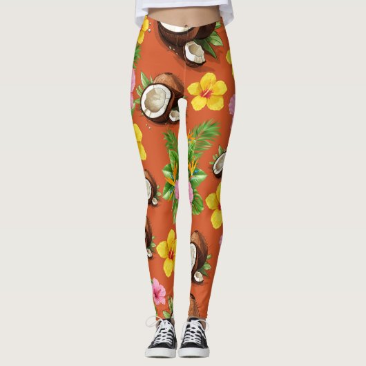 Orange Floral Leggings (Vorderseite)
