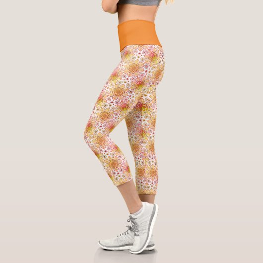 Orange Floral Mandala Circle Batik Muster Capri Leggings (Links)