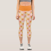 Orange Floral Mandala Circle Batik Muster Capri Leggings (Vorderseite)