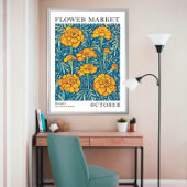Orange Floral Marigold Oktober Birth Blume Market Poster