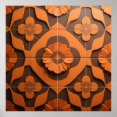Orange Floral Medallion Geometric Tile Pattern Poster (Vorne)