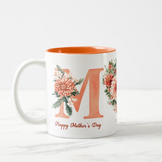 Orange Floral Mum Zweifarbige Tasse (Links)