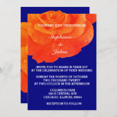 Orange Floral Navy Blue Rose Blume Hochzeit Einladung (Vorne/Hinten)