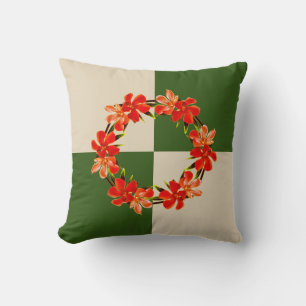 Orange Floral Oleander Green & Khaki Kissen