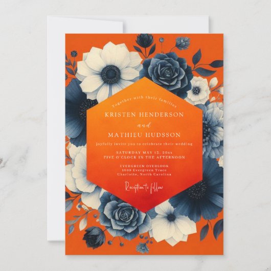 Orange Floral Opulence Wedding Einladung (Vorderseite)