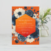 Orange Floral Opulence Wedding Einladung (Stehend Vorderseite)