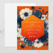 Orange Floral Opulence Wedding Einladung (Vorne/Hinten)