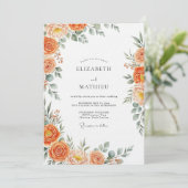 Orange Floral Painterly Flourish Wedding Einladung (Stehend Vorderseite)