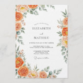 Orange Floral Painterly Flourish Wedding Einladung (Vorderseite)