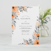Orange Floral Painterly Wedding Einladung (Stehend Vorderseite)