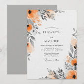 Orange Floral Painterly Wedding Einladung (Vorne/Hinten)