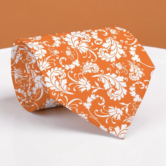 Orange Floral Pattern Custom Necktie Krawatte