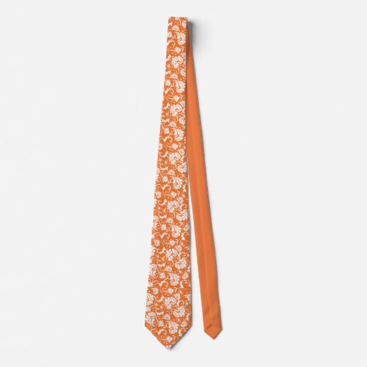 Orange Floral Pattern Custom Necktie Krawatte (Vorderseite)