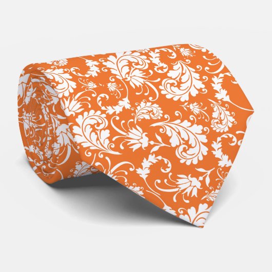 Orange Floral Pattern Custom Necktie Krawatte (Gerollt)