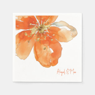 Orange Floral Personalisiert Wedding Cocktail II Serviette