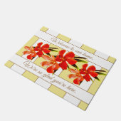 Orange Floral | Personalisierter Empfang von Olean Fußmatte (Schrägansicht)