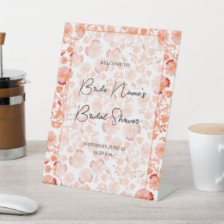Orange Floral Print Bridal Dusche Einladung Sockelschild