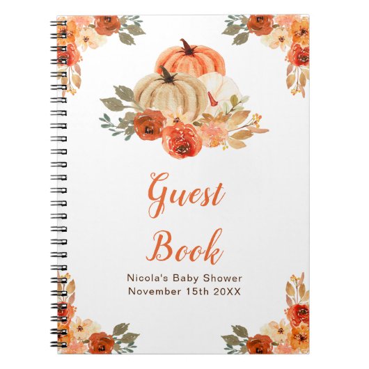 Orange Floral Pumpkin Baby Shower Guest Book Notizblock (Vorderseite)