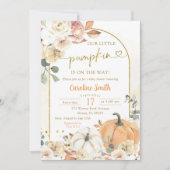 Orange Floral Pumpkin Herbst Babydusche Einladung (Vorderseite)