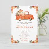 Orange Floral Pumpkin Truck Baby Dusche Einladung (Stehend Vorderseite)
