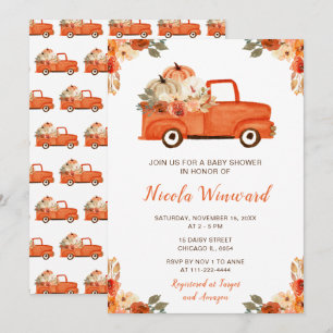 Orange Floral Pumpkin Truck Baby Dusche Einladung