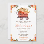 Orange Floral Pumpkin Truck Baby Dusche Einladung (Vorderseite)