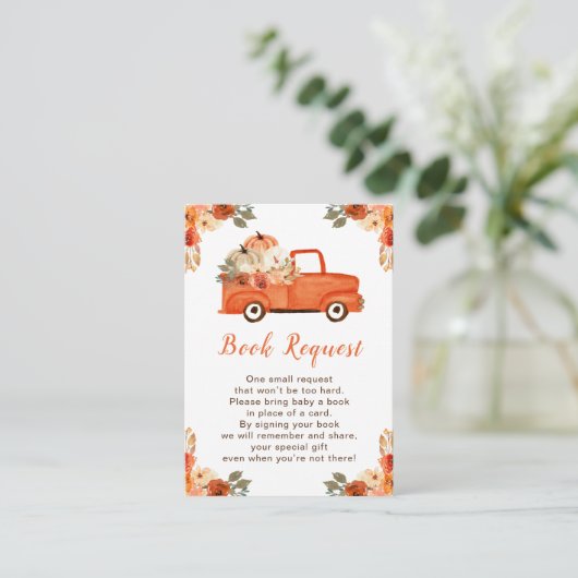 Orange Floral Pumpkin Truck Baby Show Book Request Begleitkarte (Stehend Vorderseite)