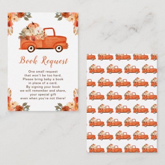 Orange Floral Pumpkin Truck Baby Show Book Request Begleitkarte (Vorne/Hinten)