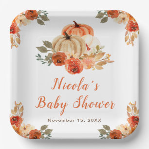 Orange Floral Pumpkins Baby Dusche Pappteller