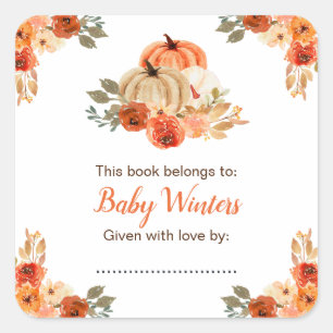 Orange Floral Pumpkins Baby Dusche Quadratischer Aufkleber