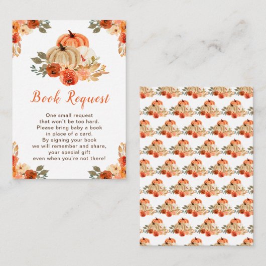 Orange Floral Pumpkins Babydusche Buchanfrage Begleitkarte (Vorne/Hinten)