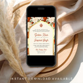 Orange Floral Punjabi Anand Karaj Sikh Wedding Einladung