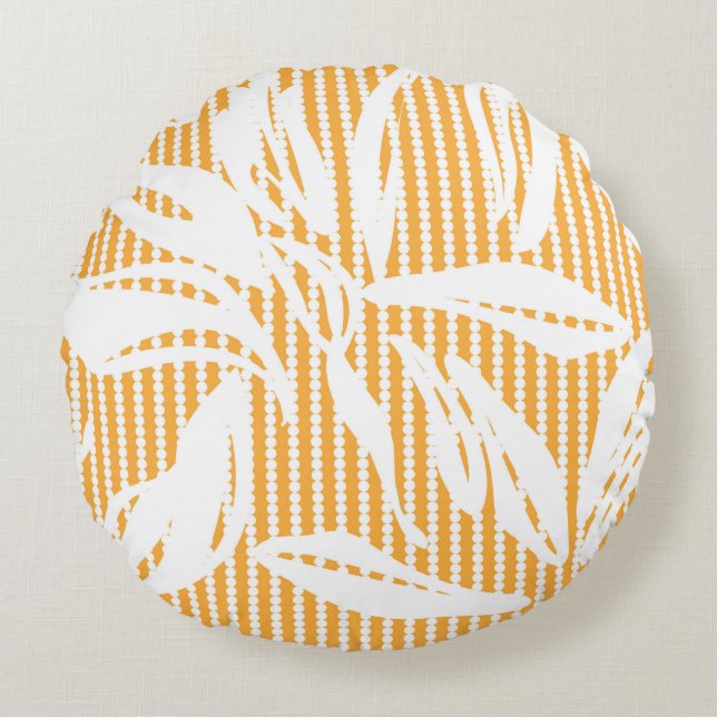 Orange Floral seamless pattern with striped backgr Rundes Kissen (Vorderseite)